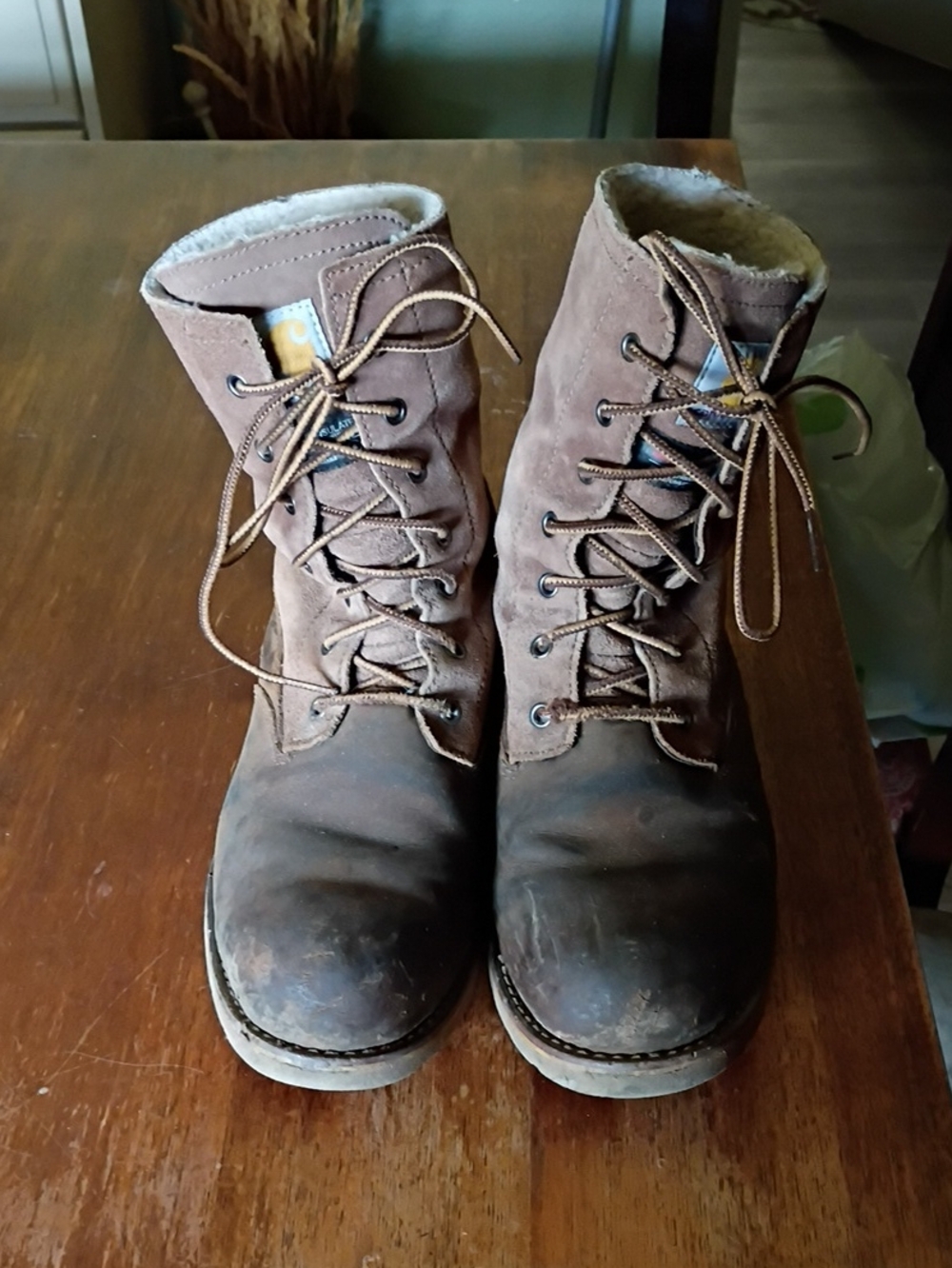 Carhartt Brown Lace-Up Work Boots with Shearling Collar